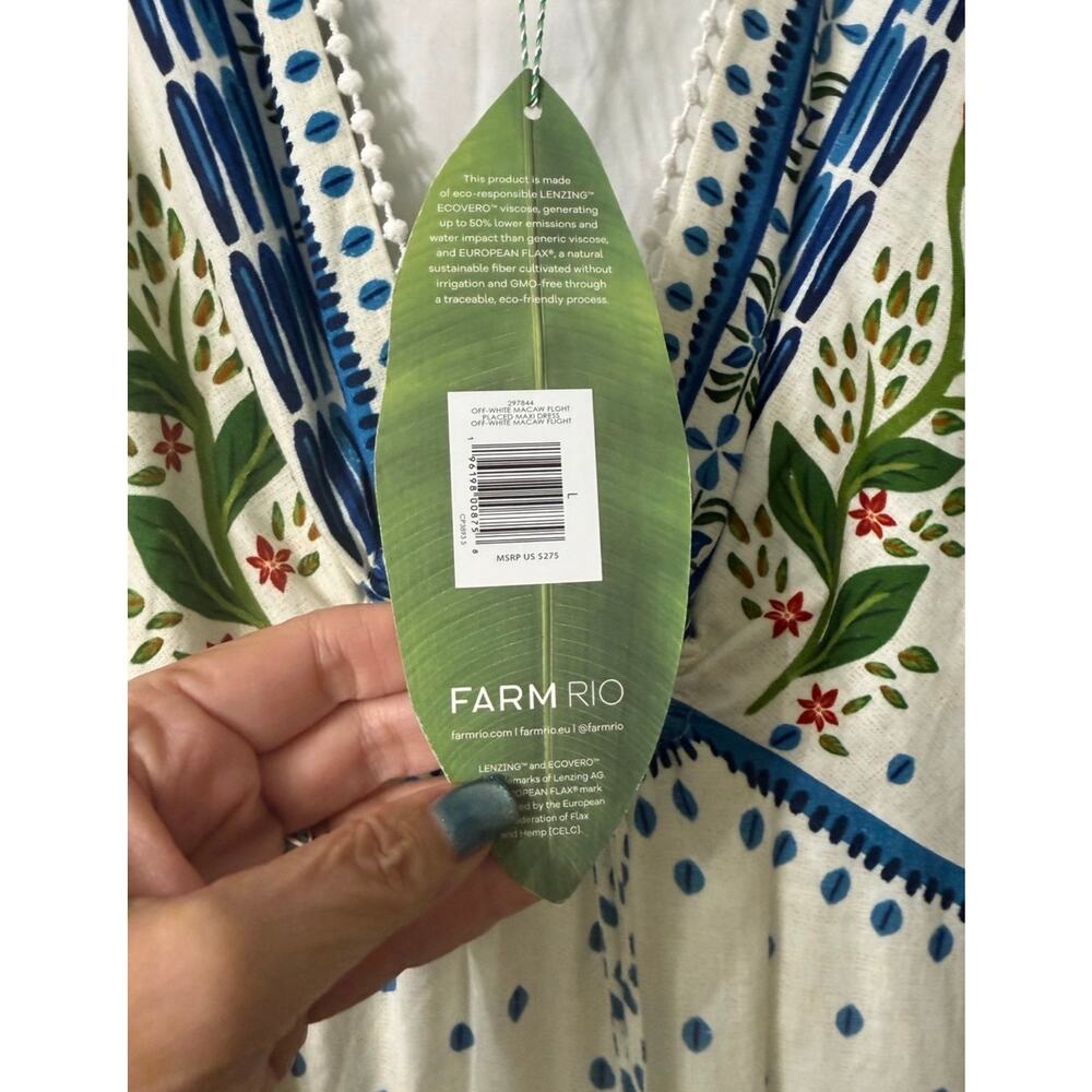 Farm Rio Blue and White Floral Linen Blend Maxi - Picture 3 of 10